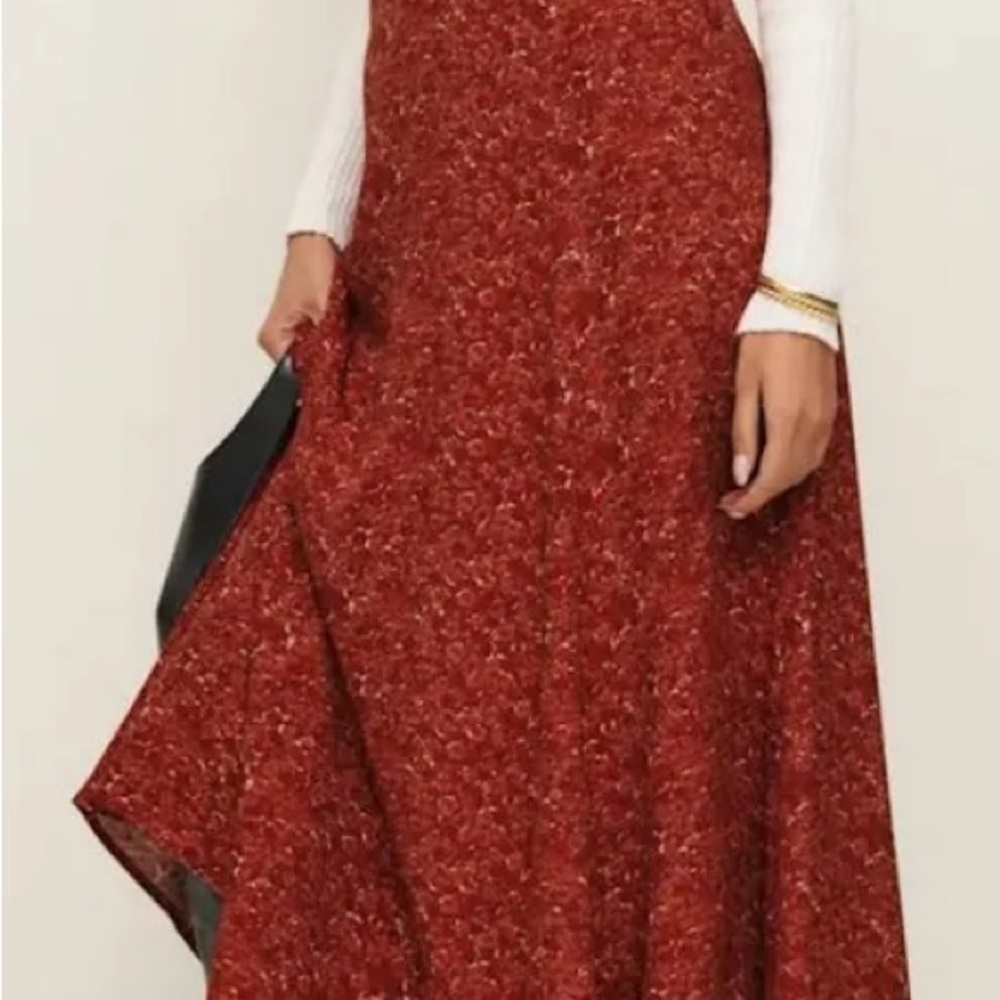 Reformation Claire Maxi Skirt, Elegant Red Floral Women's Skirt, Anthropologie